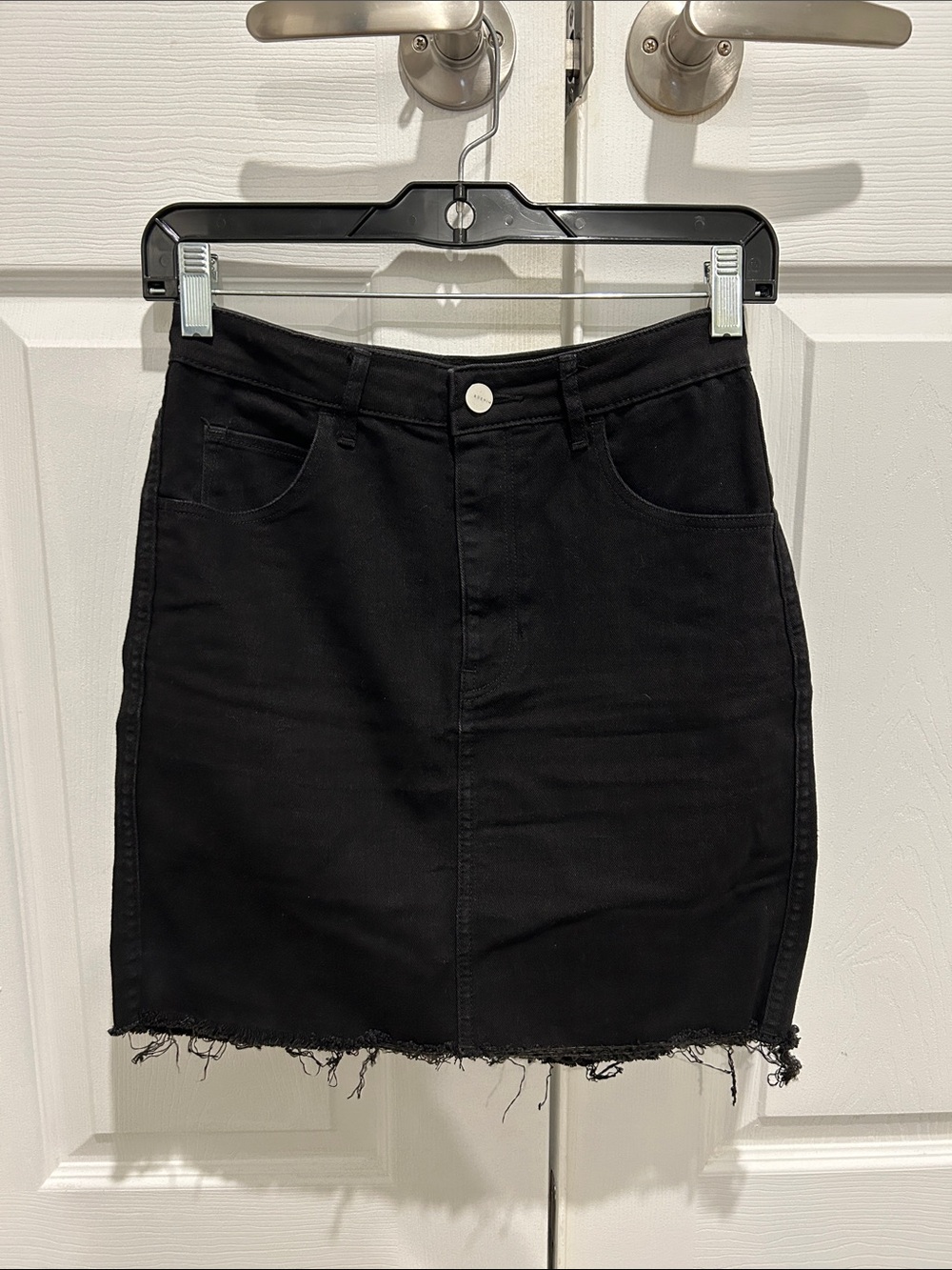 H&M Black Distressed Denim Mini Skirt